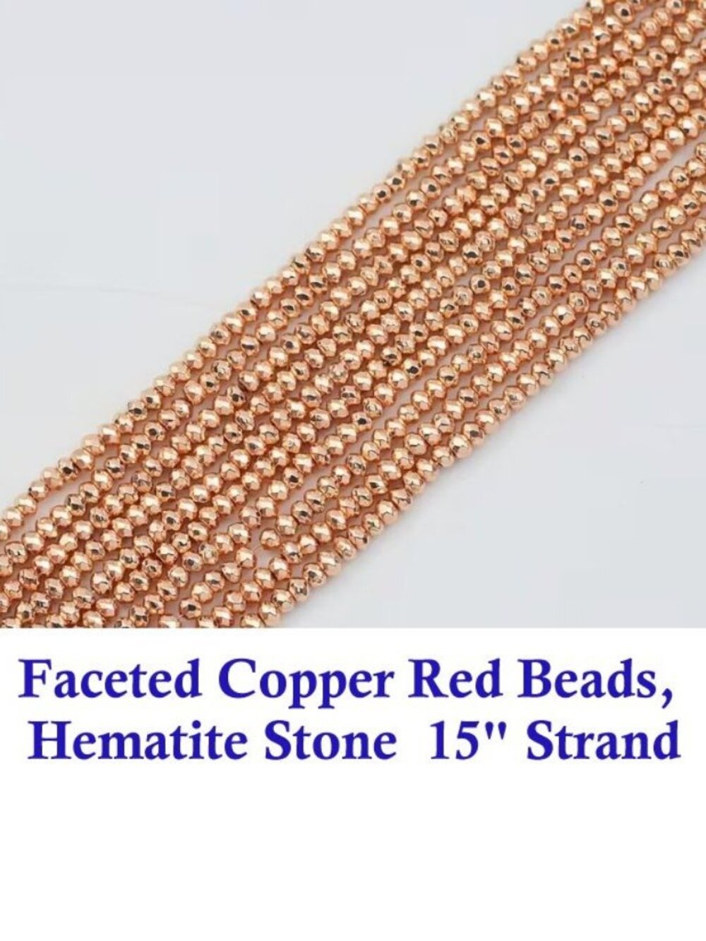 Faceted Copper Red Beads, Hematite Stone 15" Strand
